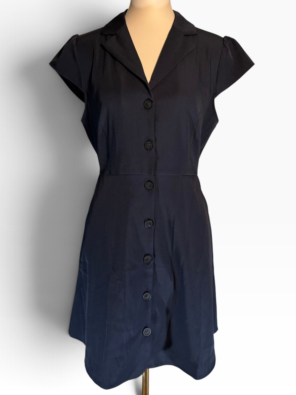 NWT Rihoas Navy Button Front Mini Dress L Cutout Back Collared Cap Sleeve